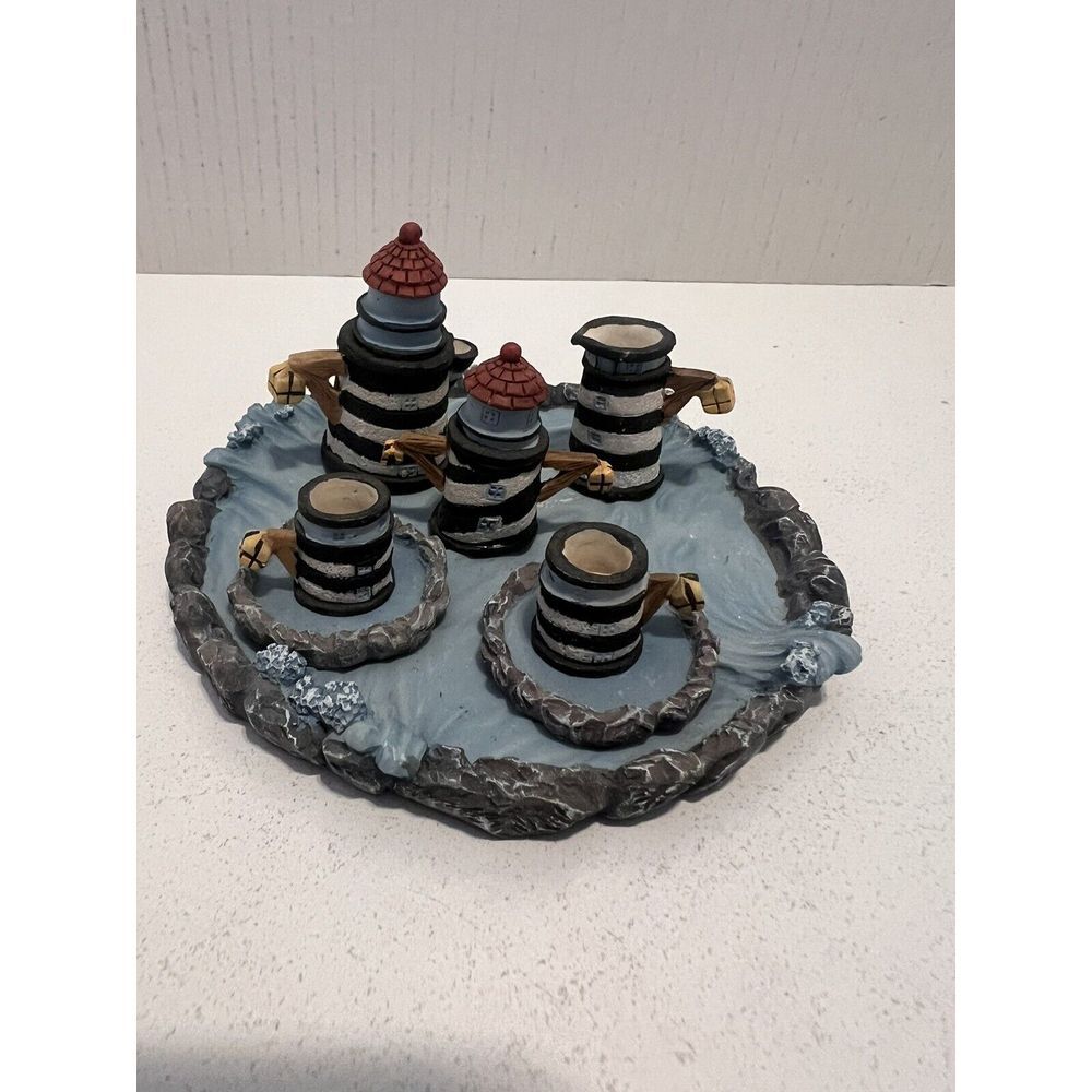 MINIATURE LIGHTHOUSE TEA‎ SET Mini Sea Ocean Decor Cup 1990s Resin 10 Piece